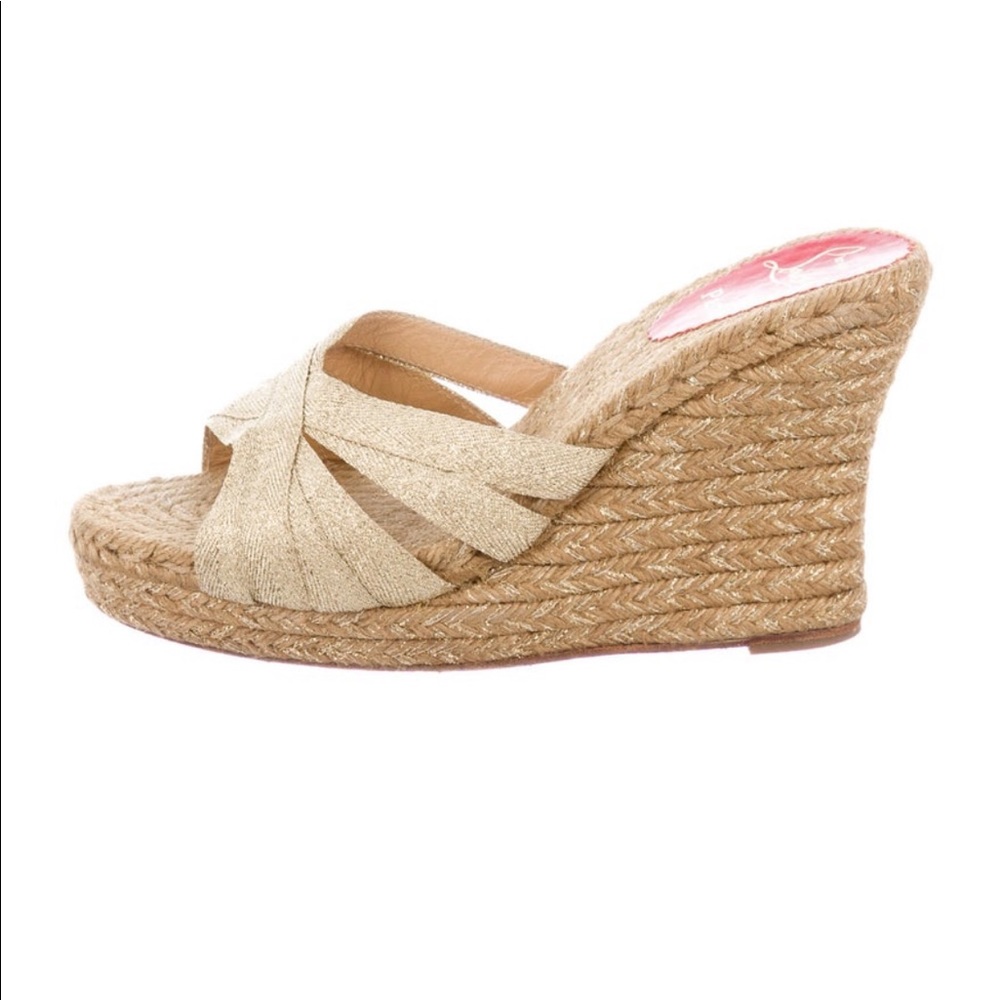 Christian Lounoutin Gold Wedge Espadrille